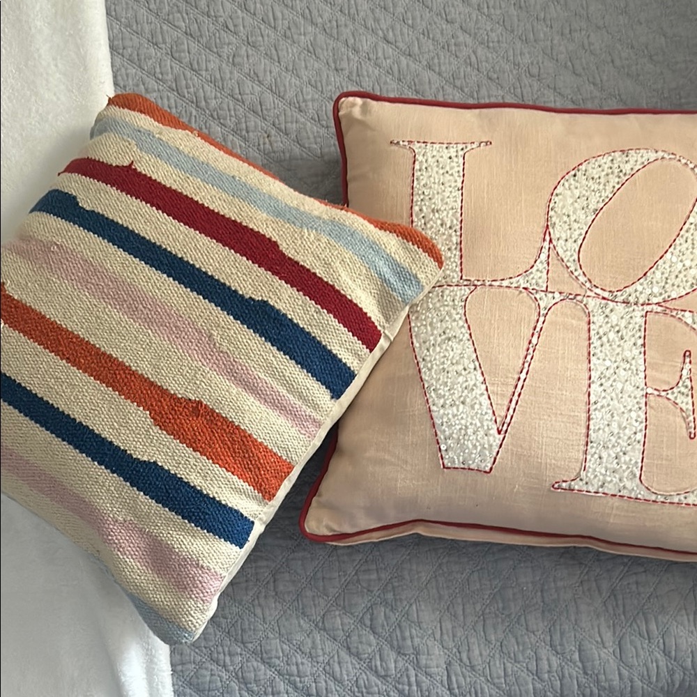 Colorful Striped Pillow and LOVE Embroidered Pillow